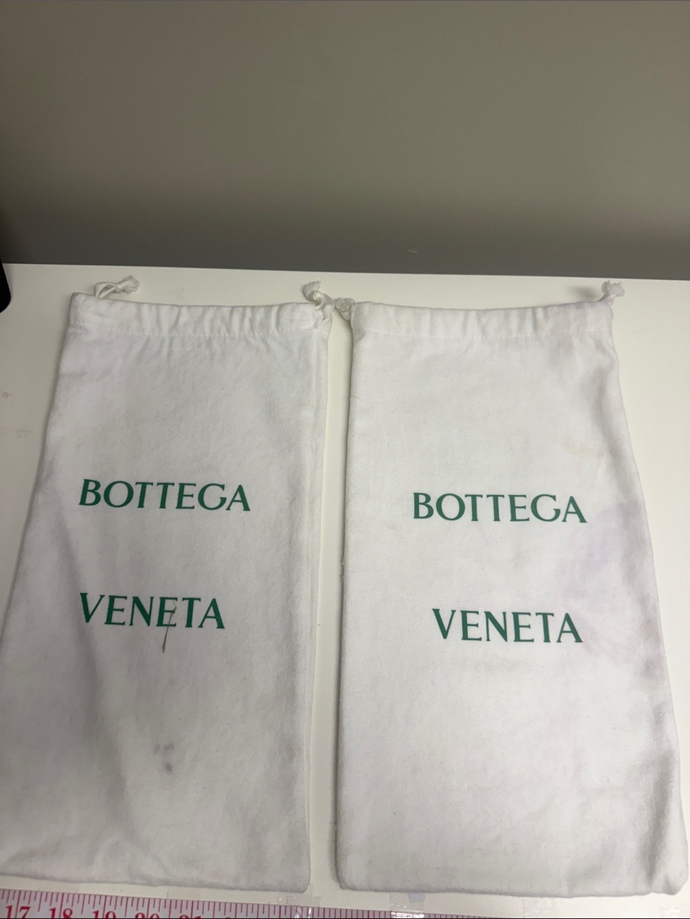 Bottega Veneta White Drawstring Dust Bags with Green Logo -